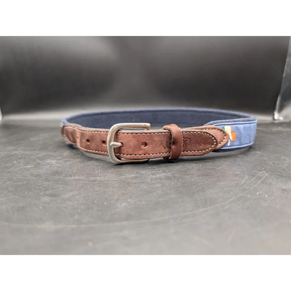 Vineyard Vines Belt Size 26 Irish Flag Shamrock Ireland Solid Brass Leather RARE